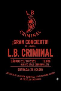 Próximo concierto L.B. Criminal 25 de octubre, 19h, Hurto Style